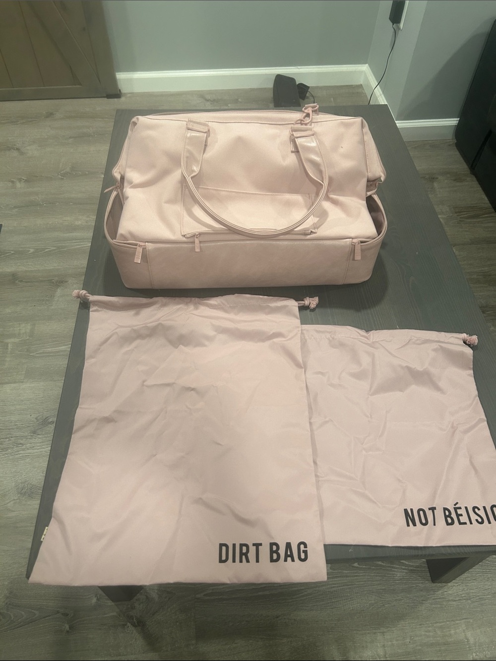 BEIS Light Blush Travel Duffel with Labeled Drawstring Bags
